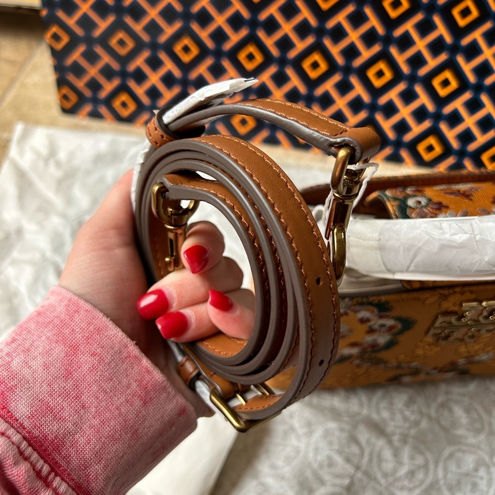 Tory Burch Britten Brocade Micro Satchel Crossbody Rust Sunset Bonfire Floral - Picture 12 of 17